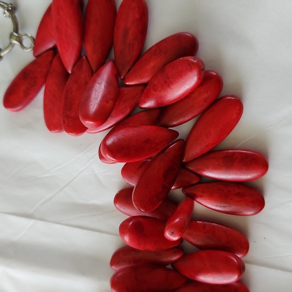 Stone Teardrop Red Statement Silvertone Chain Azt… - image 3